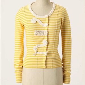 Anthropologie Yellow and White Striped Cardigan